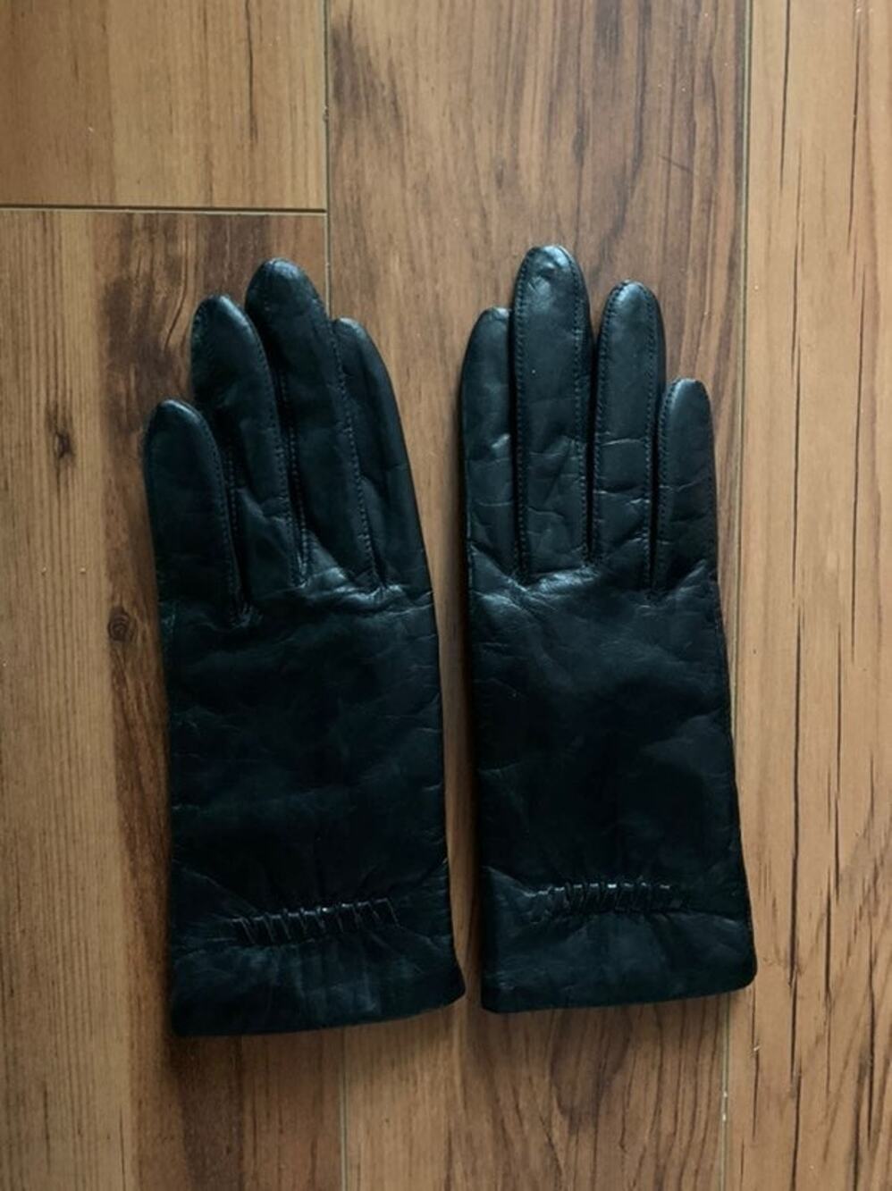 Womens Fownes Black Leather Gloves Small